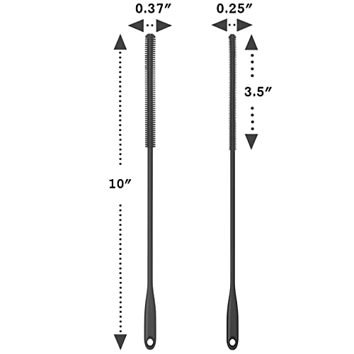 Silicone Straw Brush 4 Pack - (2 Small, 2 Wide) - 10 Inch Reusable Straw Cleaner, Pipe Cleaner, Glass and Detailing Tool (Charcoal) - color: Charcoal
