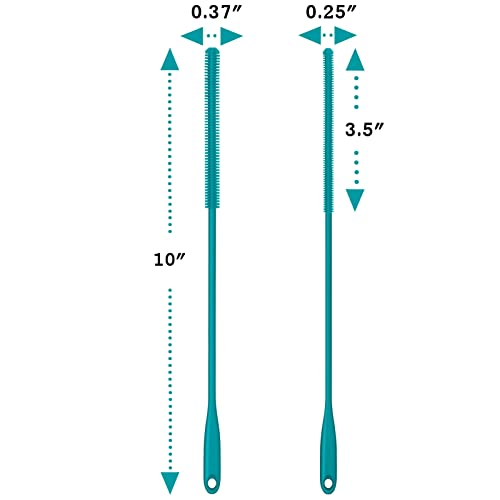 Silicone Straw Brush 4 Pack - (2 Small, 2 Wide) - 10 Inch Reusable Straw Cleaner, Pipe Cleaner, Glass and Detailing Tool (Turquoise) - color: Turquoise