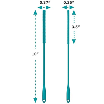Silicone Straw Brush 4 Pack - (2 Small, 2 Wide) - 10 Inch Reusable Straw Cleaner, Pipe Cleaner, Glass and Detailing Tool (Turquoise) - color: Turquoise