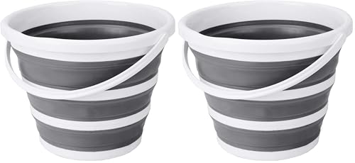 Eurow Indoor and Outdoor Collapsible Bucket with Handle, 10 Liters, 2.6 Gallons, Gray and White (Pack of 2) - size: 13.2” x 13” x 9.6” (Pack of 2)