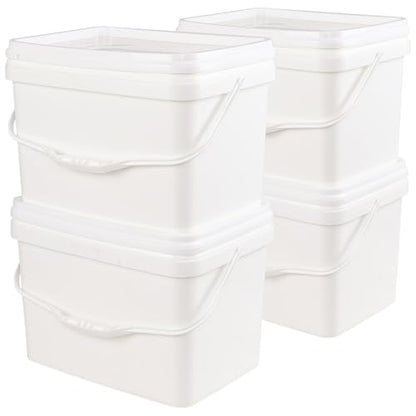 5 Gallon Rectangular White Food Grade Bucket with Handle, Set of 4 | Reusable White Plastic Bucket Set, Plastic Handles, Easy Stack and Store, for Camping, Fishing, Home Organization - size: 5 gallon, style: Rectangular