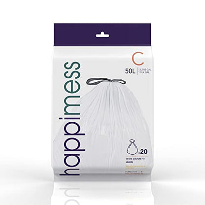 happimess HPM3000C-WHITE 13.2 Gallon Kitchen Drawstring Trash Bags, Trash Can Liner, White, 60-Count, 3-Packs of 20 Liners - color: White, size: 60 Count (Pack of 1)