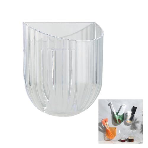 Wall Mounted Storage Holder, Transparent PS Plastic, Clear transparent white, 3.9x3.5x1.9 Inch, Adhesive Organizer for Cosmetics, Phone, Remote (White) - color: White
