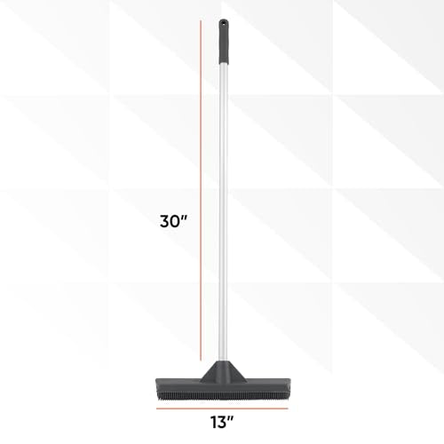 Silicone Pet Hair Broom, Carpet Cleaner, Salon Broom, with Built-in Window Washer Squeegee and 55" Metal Handle - size: Broom - 55" Handle