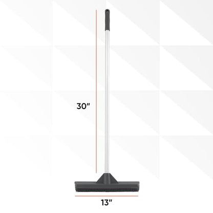 Silicone Pet Hair Broom, Carpet Cleaner, Salon Broom, with Built-in Window Washer Squeegee and 55" Metal Handle - size: Broom - 55" Handle