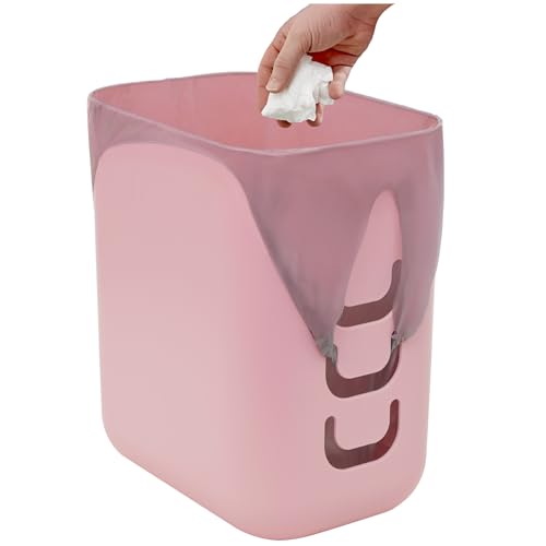 STORi Luup Bathroom Wastebasket, Secure Grocery Bags, Plastic Garbage Container for Vanity, Laundry Room, Kitchen, Office, 2.5 Gallon, Pink, Made in USA - color: Pink