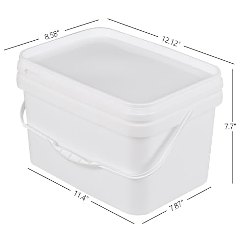 4 Pack 2.6 Gallon Small Buckets with Handle, Rectangular Food Grade Pail with Lid, White