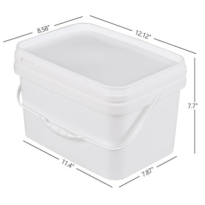 4 Pack 2.6 Gallon Small Buckets with Handle, Rectangular Food Grade Pail with Lid, White