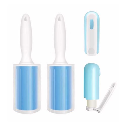 Reusable Washable Lint Roller 4 Pack, Sticky Gel Lint Rollers, Cat Dog Pet Hair Lint Remver Cleaner for Clothes, Carpet, Travel, 2 Large Roller with Dust Cover and 2 Mini Portable Small Lint Brush - size: 2 Large+2 Mini