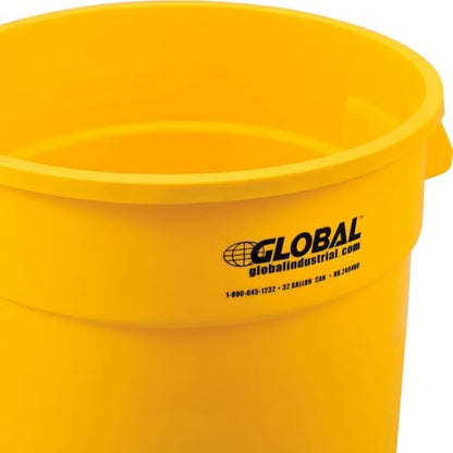 Global Industrial Commercial Round Trash Can, 32 Gallon Capacity, Plastic Garbage Can, Indoor and Outdoor Utility Trash Can, Yellow, 21-3/4"W x 27-1/2"H, No Lid - color: Yellow
