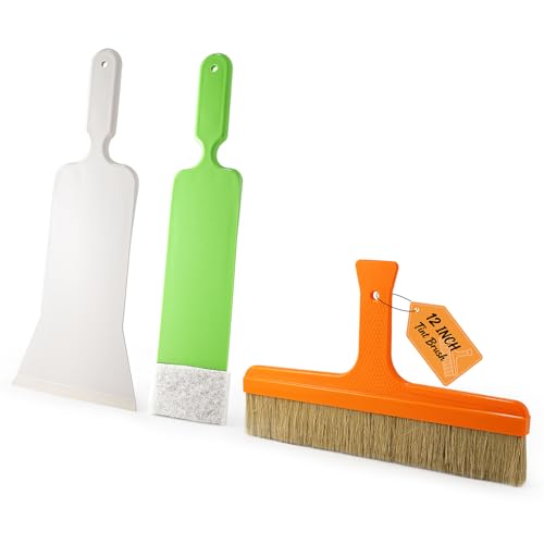 Gomake Window Tint Tool with 12 Inch Tint Brush, Long Handle Auto Bulldozer Squeegee Scrubber Paddle Squeegee Kit, Flat Glass Scraper Cleaning Tool for Car Front Windows Rear Glass