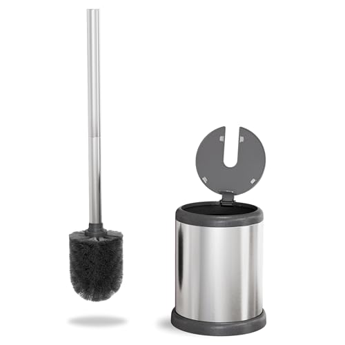 ToiletTree Products Toilet Brush with Lid - Sleek Toilet Bowl Brush and Holder - Toilet Scrubber Brush Set with Heavy-Weight Base - Lidded Toilet Bowl Cleaner Brush and Holder - Chrome - style: Stainless Steel