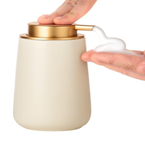 Enra Foaming Soap Dispenser,12 Oz Modern Foam Soap Dispenser with Gold Pump for Bathroom, Kitchen with Easy-to-Press Pump (Beige Foam Gold Pump) - color: Foam-beige-gold Pump