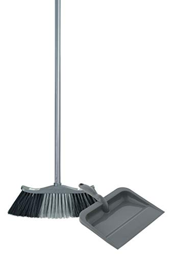 Superio Set of Grey Broom and Matching Dustpan Broom Has a 48” Handle, Durable Plastic Dustpan with Comfort Grip Handle - color: Dark Grey, size: Sweep Set