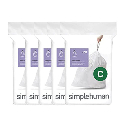 simplehuman Code C 100 Count Custom Fit Liners, Drawstring Kitchen Trash Bags, One-by-One Mess-Free Dispense, Extra Thick & Double Seamed, 50% PCR Plastic, 10-12 Liter / 2.6-3.2 Gallon, White - size: 100 Count (Pack of 1)