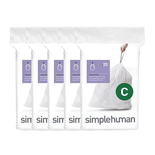simplehuman Code C 100 Count Custom Fit Liners, Drawstring Kitchen Trash Bags, One-by-One Mess-Free Dispense, Extra Thick & Double Seamed, 50% PCR Plastic, 10-12 Liter / 2.6-3.2 Gallon, White - size: 100 Count (Pack of 1)