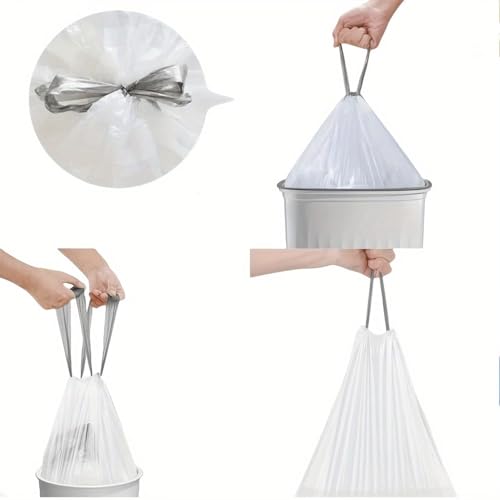 Extra Thick Drawstring Trash Bags - 45 Count (3 Rolls), Large Portable Kitchen Waste Bags for Home Use, Durable Garbage Bags with Easy Tie Closure, Gray