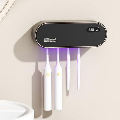 Toothbrush Holder Wall Mounted, Cleaning Box with Smart Drying and Cleaning, Toothbrush Holder with 4 Toothbrush Slots, Toothbrush Organizer for Bathroom (Black - 4 Slots) - color: Black - 4 Slots