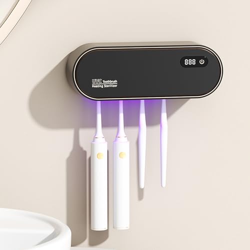 Toothbrush Holder Wall Mounted, Cleaning Box with Smart Drying and Cleaning, Toothbrush Holder with 4 Toothbrush Slots, Toothbrush Organizer for Bathroom (Black - 4 Slots) - color: Black - 4 Slots