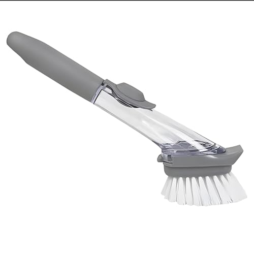 Soap Dispensing Dish Brush with Holder, Kitchen Pot Pan Scrub Brush Set with Replaceable Brush Head, Sink Cleaning Brush with Storage Tray (2-piece Brush Head Set) - color: 2-piece Brush Head Set