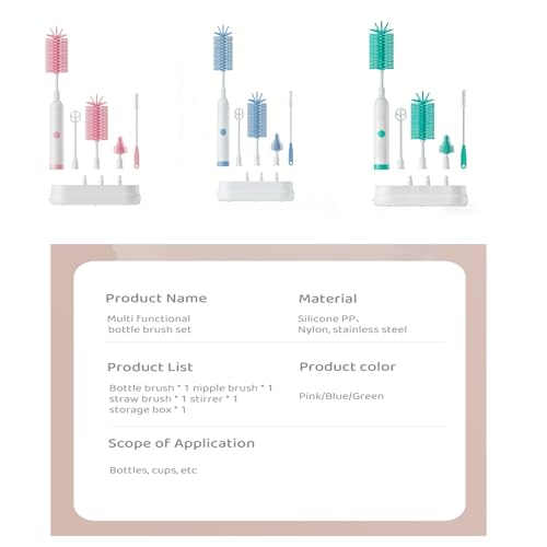 Rechargeable Electric Bottle Brush with Stand - 360° Spin Silicone Cleaner for Baby Bottles, Breast Pumps & Small Household Containers (Pink) - color: Pink