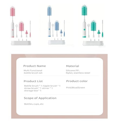 Rechargeable Electric Bottle Brush with Stand - 360° Spin Silicone Cleaner for Baby Bottles, Breast Pumps & Small Household Containers (Pink) - color: Pink