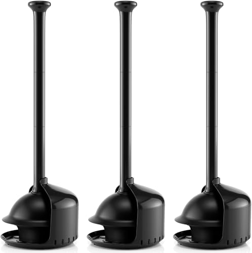 FORASTO 3Pack Toilet Plunger with Holder,Plungers for Bathroom with Holder,Heavy Duty Plunger with Cover,Bathroom Decor，Bathroom Accessories，Toilet Bowl Cleaners,Charcoal Black - color: Black, size: 3Pack