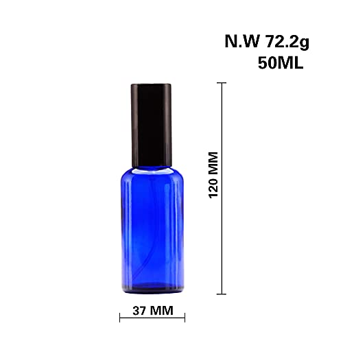 YIZHAO Blue Glass Spray Bottles 2oz, with Small Fine Mist Spray, Metal Cap, Refillable for Essential Oil,Travel,Cleaning,Perfume,Aromatherapy,Makeup – 6 Pcs - color: Blue, size: 50ml-6