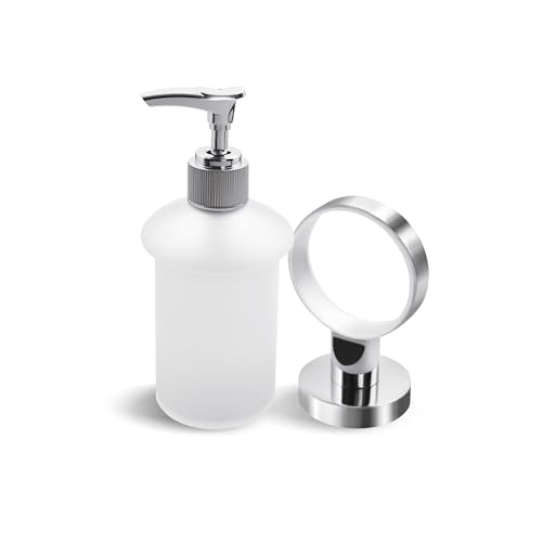 Wall Mount Soap Dispenser with SUS304 Stainless Steel Holder, 6.8 oz (200ml) Frosted Glass Lotion Pump Dispenser for Bathroom and Kitchen, Silver - size: Silver
