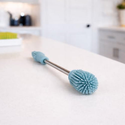 Haakaa Silicone Cleaning Brush Kit – Household Cleaning Brushes for Bottles and Crevices – Food-Grade Silicone: Dishwasher Safe (Brush-Mist Blue) - color: Brush-mist Blue