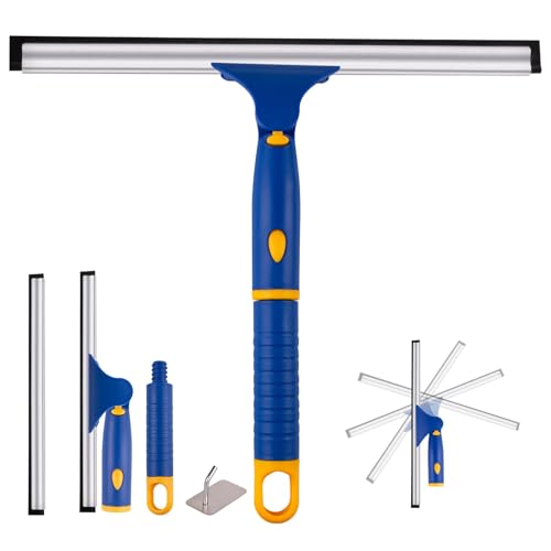Swivel Shower Squeegee for Glass Doors, All-Purpose Anti-Slip Window Squeegee with 2 Blades, Window Cleaner Tool Bathroom Squeegee for Shower Doors, Tile Shower Walls，Mirrors,Car Windshields - color: Blue, size: 12 Inch