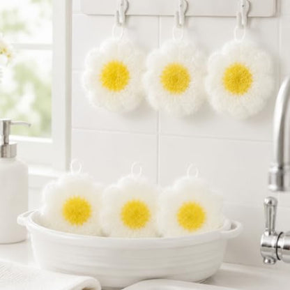 6 Piecs Fun Daisy Shape Dish Sponge Gifts Dual Sided Non Scratch Daisy Dish Washing Scrubbers, Reusable Household Cleaning Kitchen Tools for Dishwashing Washing Dishes Cookware Spring Kitchen Decor - style: Daisy