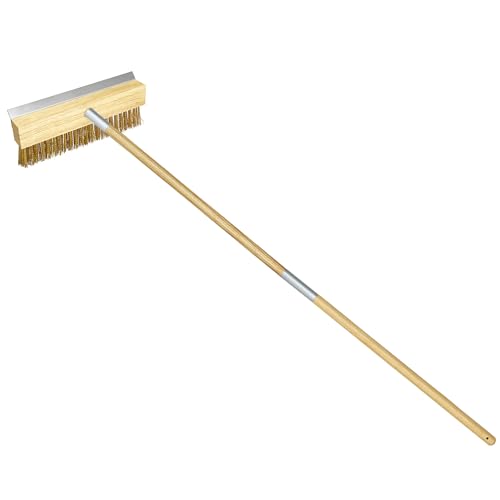 LRUI Pizza Oven Brush with Scraper,41-Inch Long Wood Handle Brass Bristles,Outdoor Pizza Oven Brush. - size: 41 inch
