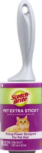 Scotch-Brite Pet Hair Pickup Extra Sticky Lint Roller, Designed for Removing Fur + Fluff on Couches, Clothes, Dog and Cat Beds, & More, 95 Easy-Tear Adhesive Sheets, (Pack of 4) - size: 1 Roller, 95 Sheets (Pack of 4)