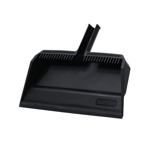 Superio 4-Pack Wide Plastic Dustpan with Comb - 16" Wide, Rubber Lip, Broom Handle Clip, Black - color: Black, size: 4 Pack