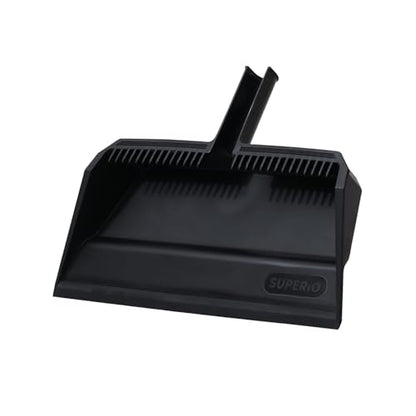 Superio 4-Pack Wide Plastic Dustpan with Comb - 16" Wide, Rubber Lip, Broom Handle Clip, Black - color: Black, size: 4 Pack