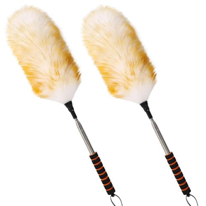 Extendable Lambswool Duster 25-64" Retractable Telescopic Handle Removable Head Multi-Surface Cleaning Tool for Ceiling Fans, Windows, High Walls, and Hard-to-Reach Areas (2pcs) - size: 25-64inch