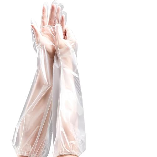 30 PCS Disposable Cleaning Gloves, Waterproof Long Sleeve 23.6" | Disposable for one-time use, PVC, elastic cuffs fit snugly, for dishwashing, cleaning, cooking, hair dyeing, gardening