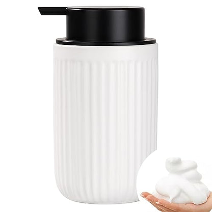 BosilunLife Foam Hand Soap Dispenser - White Ceramic Foaming Soap Dispenser for Bathroom 12oz Refillable Liquid Lotion Soap Dispenser with Rust-Proof foaming Pump for Countertop - color: White Foam Pump