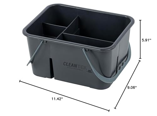 Restaurantware-Clean Tek Professional Cleaning Caddy, 1 Cleaning Supply Caddy With Handle - 4 Compartment, Multipurpose, Gray Plastic, All-Purpose, For Bathroom, Bedroom, Kitchen, Or Garden