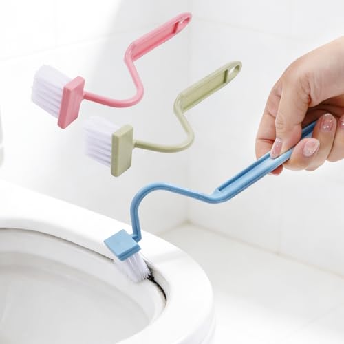 Toilet Brush, 3 PCS V Type Plastic Curved Toilets Bowl Cleaner Brush, 7.87 Inch Cleaning Toilet Corner Rim, Space Saving for Storage, Deep Cleaning (Blue, Green, Pink)