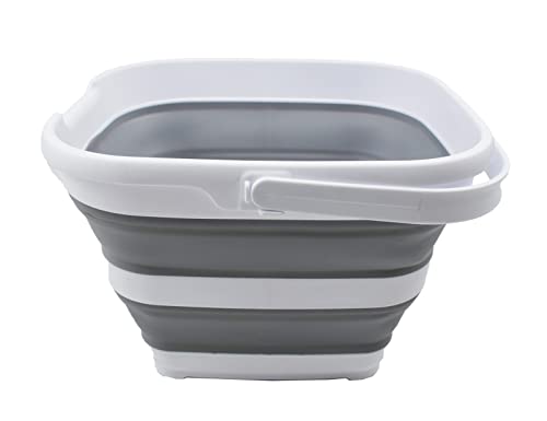 SAMMART 10L (2.6 Gallon) Collapsible Rectangular Handy Bucket (White/Grey, 1) - color: White/Grey