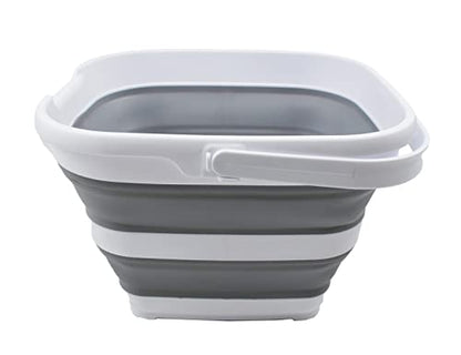 SAMMART 10L (2.6 Gallon) Collapsible Rectangular Handy Bucket (White/Grey, 1) - color: White/Grey