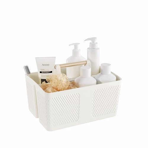Shower Caddy Portable and Cleaning Caddy Organizer for Bathroom, Kitchen,Toiletries Storage, Caddy organizer with handle, Rust-Resistant, Durable Material(Milky White, 9.36"L×7.73"W×7.24"H) - color: Milky White