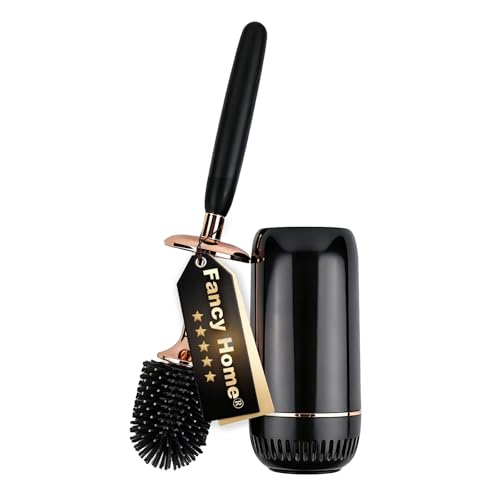 Toilet Brush and Holder Set, Toilet Bowl Brush with Long Handle, High-End Modern Silicone Toilet Brush Set, Non-Scratch Hygienic(Matte Black + Gold, A),Father's Day - color: Matte Black + Gold