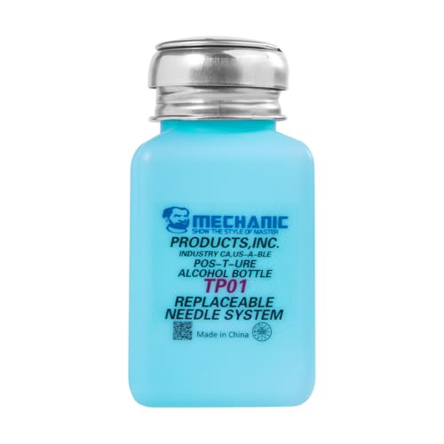 Metal Cap Liquid Alcohol Bottle Press Type Solvent Dispenser Press Pumping ESD Fluid Dispenser Plastic Container Empty Plastic Liquid Alcohol Bottle for PCB Motherboard Cleaning (Blue) (200ML) - size: 200ML