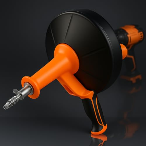 42 FT Drain Snake Hair Drain Clog Remover, Manual Or Powered, Plumbing Snake With Drill Adapte,Unclog Sink Drain Tool, Drain Auger for Toilet、Shower、Kitchen、Sink, No Auto Retract Or Feed, Orange - color: Orange