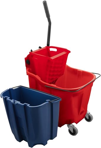 SPARTA OmniFit Mop Bucket System, Durable Mop Bucket, Side Press Wringer, and Soiled Water Insert, Floor Cleaning Essentials for Commercial and Home Use, 35 Qt Capacity, 1 Count, Red - color: Red