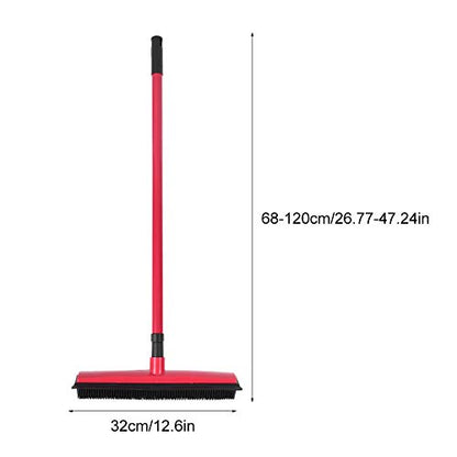 Pet Hair Remover Broom and Rubber Lint Brush Combo Telescopic Handle 26.8 to 47.2 Inches for Dog and Cat Fur Removal Carpet and Hardwood Floor Cleaning Washable Durable Blue Red (Red) - color: Red