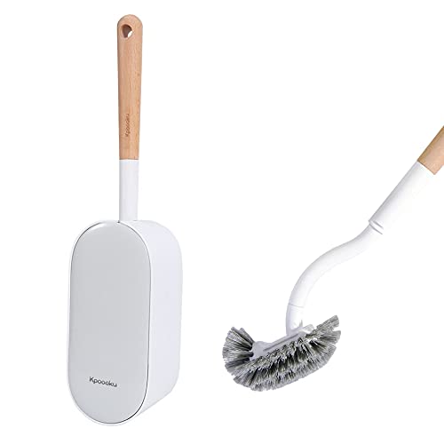 Toilet Brush with Holder,Curved Design Angled Clean Tool with Wood Handle,Wall Mounted Toilet Brushes Set for Bathroom